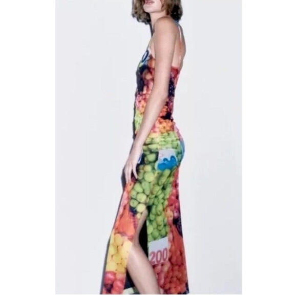 ZARA Fruit Print Mesh Maxi Dress Rare Blogger Limited Festival Colorful Med NWT - Picture 2 of 6